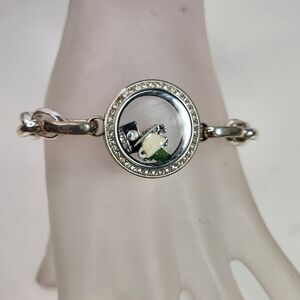 origami owl silver plated charm shadow box oval link bracelet camera tea cup